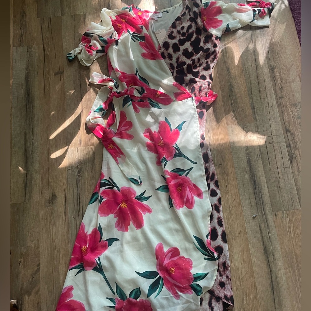 Contrast leopard wrap dress